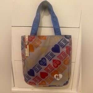Harajuku Lovers Y2K Rainbow Hearts on a Silver Background Small Tote